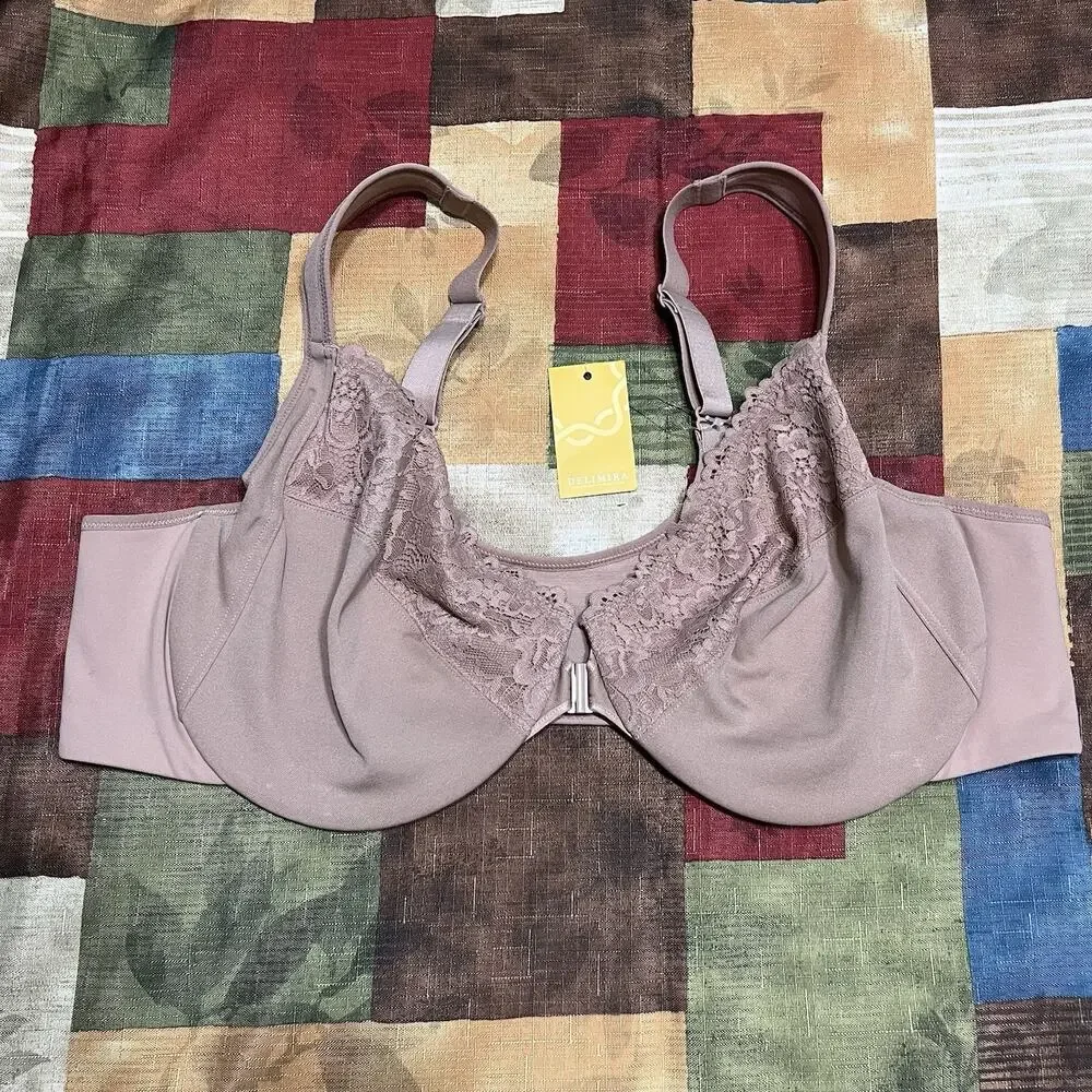 Delimira FrontClose Underwire PostureSupport Bra Full Coverage Unlined Pearl 48C
